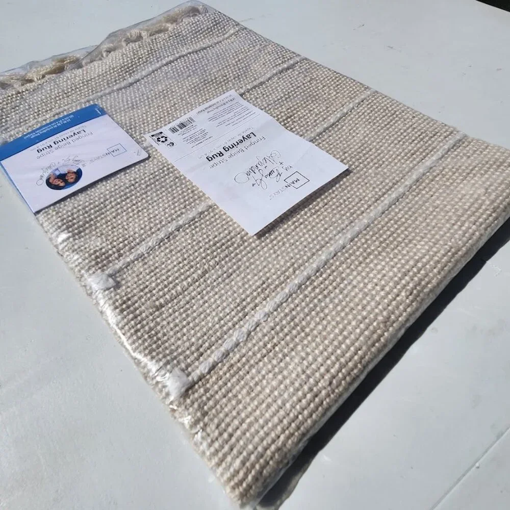 NEW Indoor Outdoor Rug Beige Cream Stripe 24